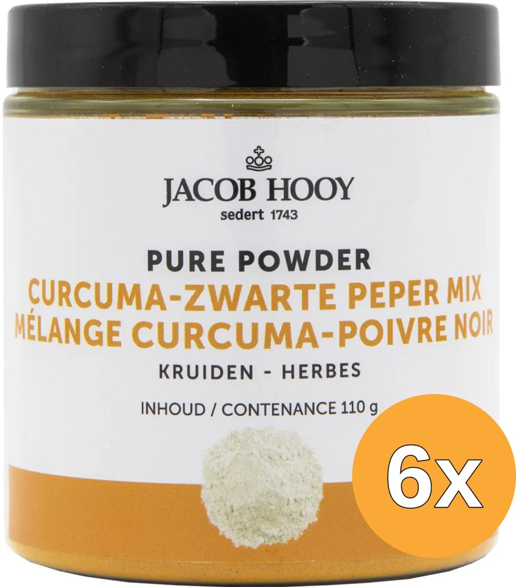 6x Jacob Hooy Pure Powder Curcuma Zwarte Peper (110 gr)