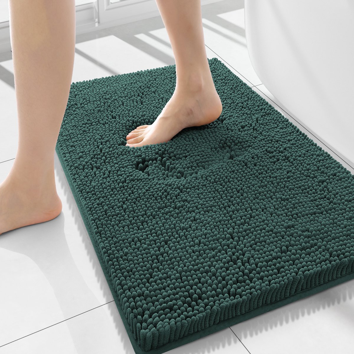 Olanly Badmat Antislip – Chenille Douchemat – Badmat Badkamer – Inktgroen – 51X120cm