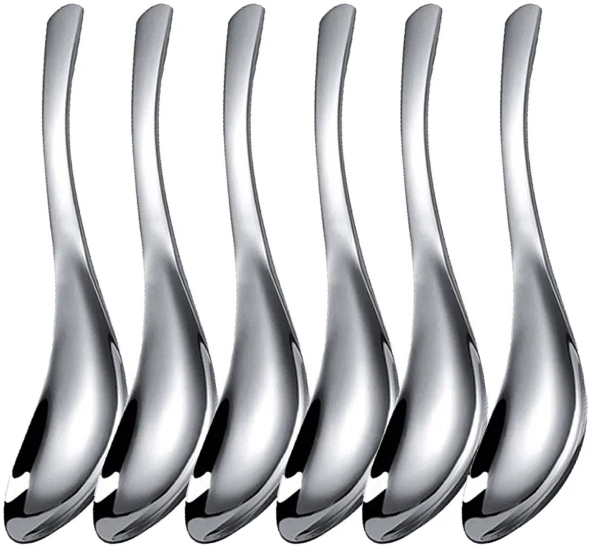 Stevige roestvrijstalen soeplepels, set van 6, zilverkleurig, 13,6 x 3,7 cm