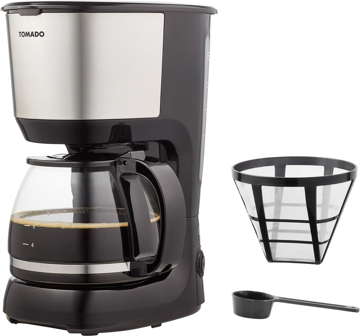 Tomado TCM1201S - Koffiezetapparaat - Filterkoffie - Warmhoudfunctie - Herbruikbaar filter - 10 koppen - Zwart/rvs