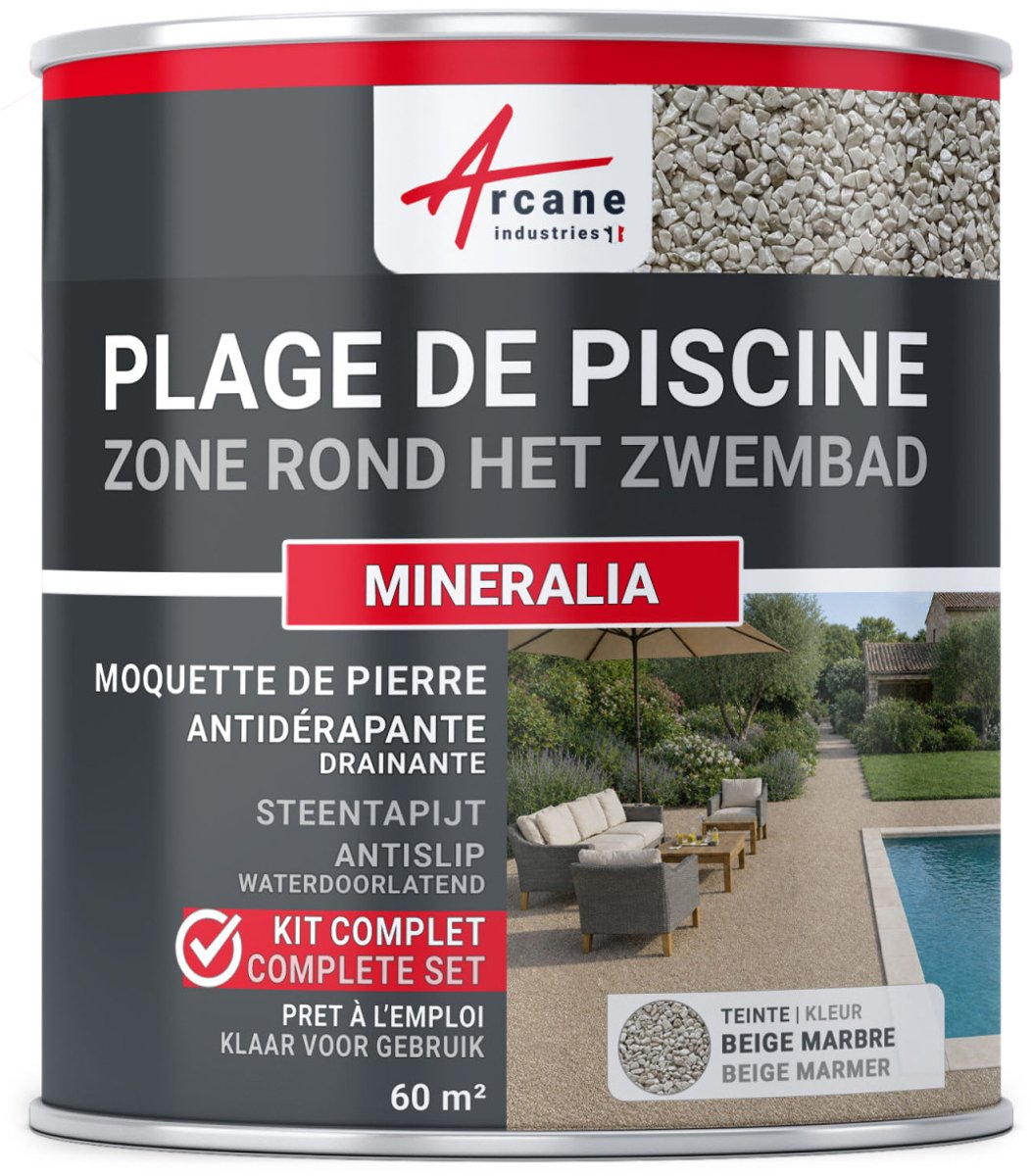 Kit Steentapijt Drainerend Zwembadrand - Antislip Bekleding voor zwembadrand Bestand tegen Chloor, Zout en UV : MINERALIA