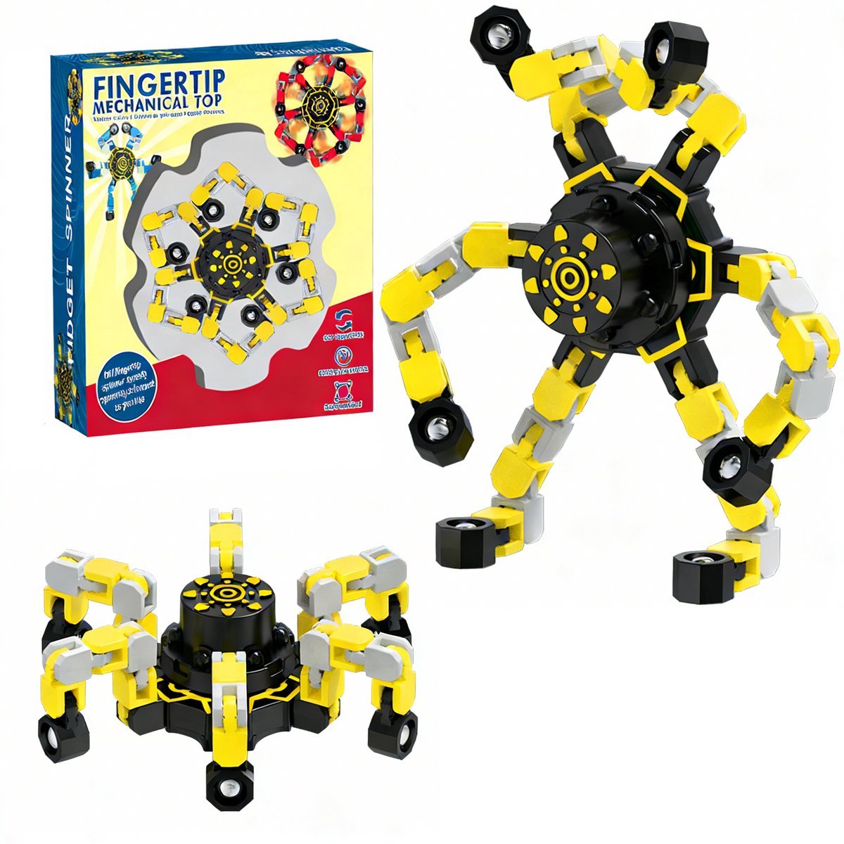 Casalora Transformeerbare Fidget Spinners – Stressverlagende Toy voor Kids & Volwassenen – Geel