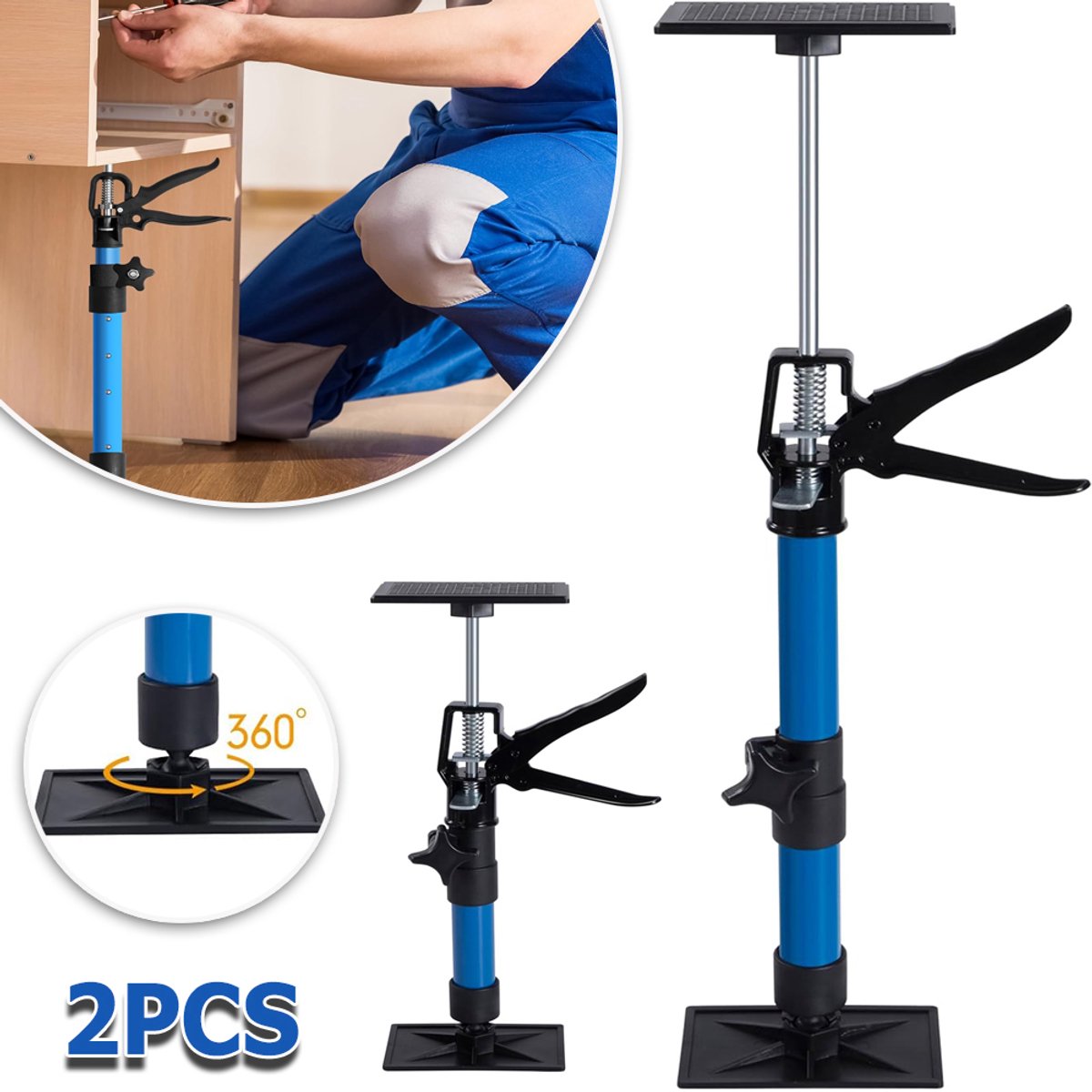 Set Van 2 in Hoogte Verstelbare Steunframes - Draagvermogen 40 kg 30-59 cm Stevig Metaal En Nylon - Eenvoudig Vast Te Zetten Met Een Sleutel - Voor Wand-, Deur- En Kastondersteuning - Blauw