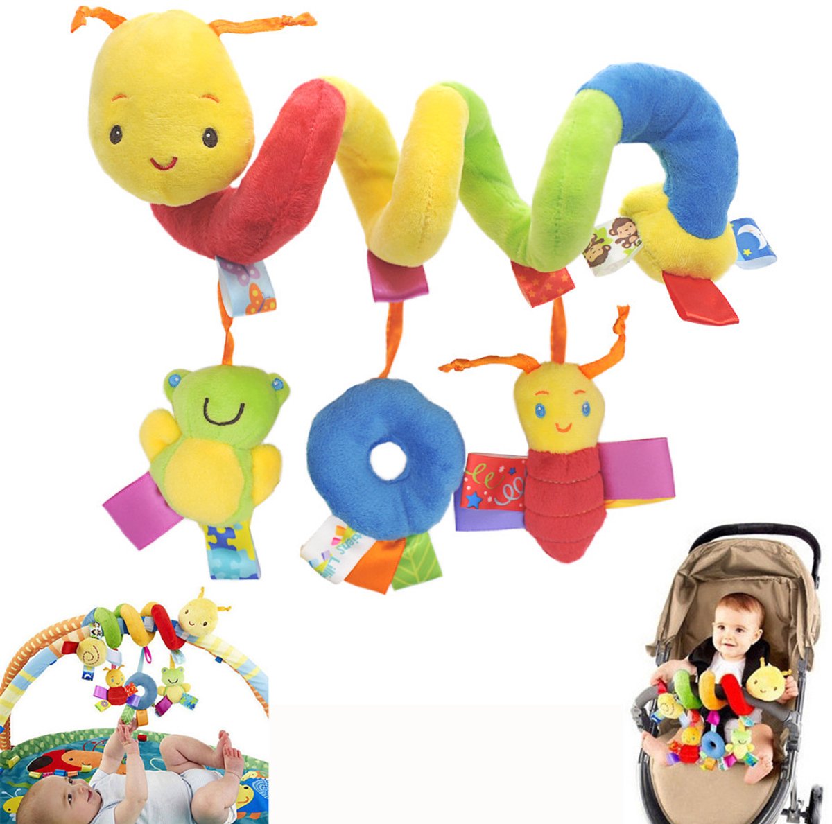 Spiraal Auto Baby Speelgoed 0-12 Maanden - Zacht Pluizig Sensorisch Hangspeelgoed, Accessoire voor Kinderwagen & Wieg, Perfect Cadeau voor Baby Shower en Aanstaande Moeders