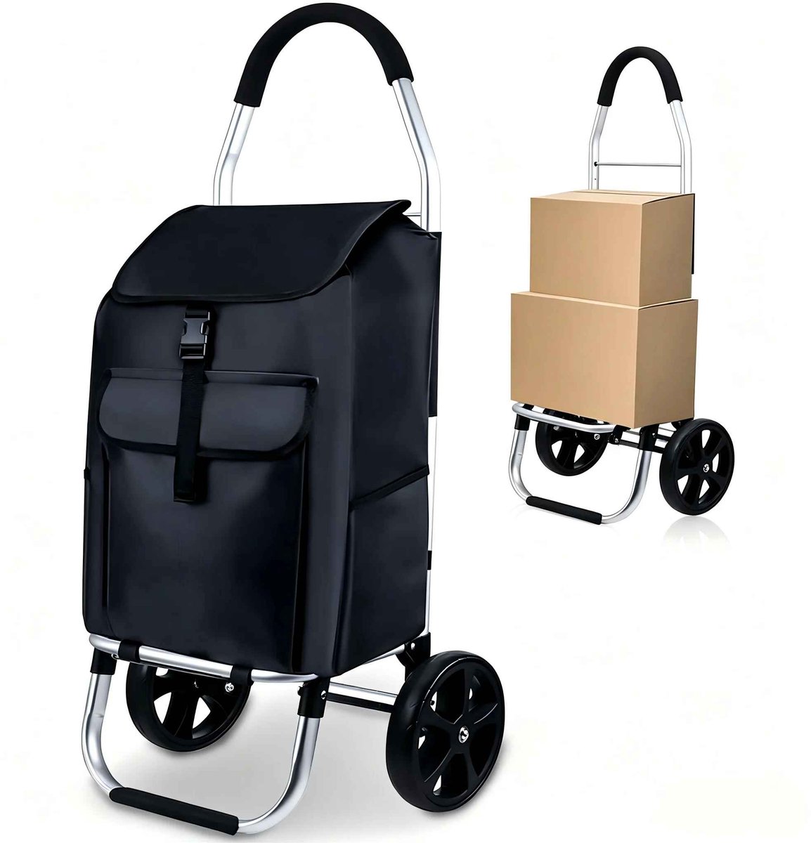 Casa Living Boodschappentrolley - Boodschappenkar - Opvouwbaar - 58 Liter Inhoud - Waterdichte Tas - Aluminium Frame - Zwart