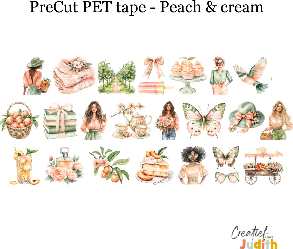 Bullet Journal Pet Tape Peach & cream - Planner Agenda Stickers - fruit stickers - Transparante stickers 2mtr - Scrapbook stickers - Doorzichtige Deco stickers - Pre-cut stickers - volwassenen en kinderen