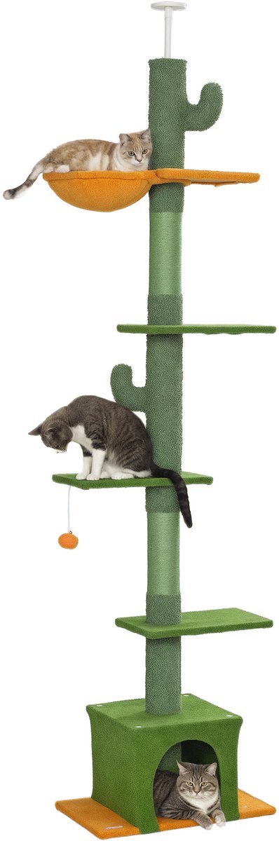 PawHut Krabpaal voor Katten, Spaanplaat - 55x34x275cm - Groen
