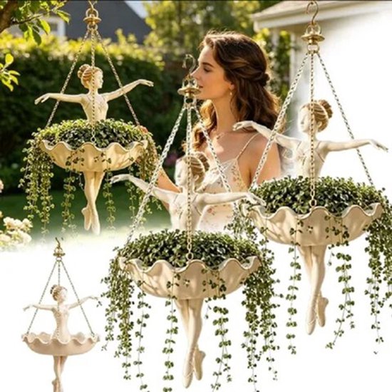 Hangpot - 2 Stuks - Hangende Plantenpot - Hangpot Plantenhanger - Ophangbare Ballerina Figuur - Plantenpothanger - Bloempot hanger - Hangende Bloempot Plantenpot - Tuindecoratie - Cadeaus - Voor Vetplanten en Hangplanten