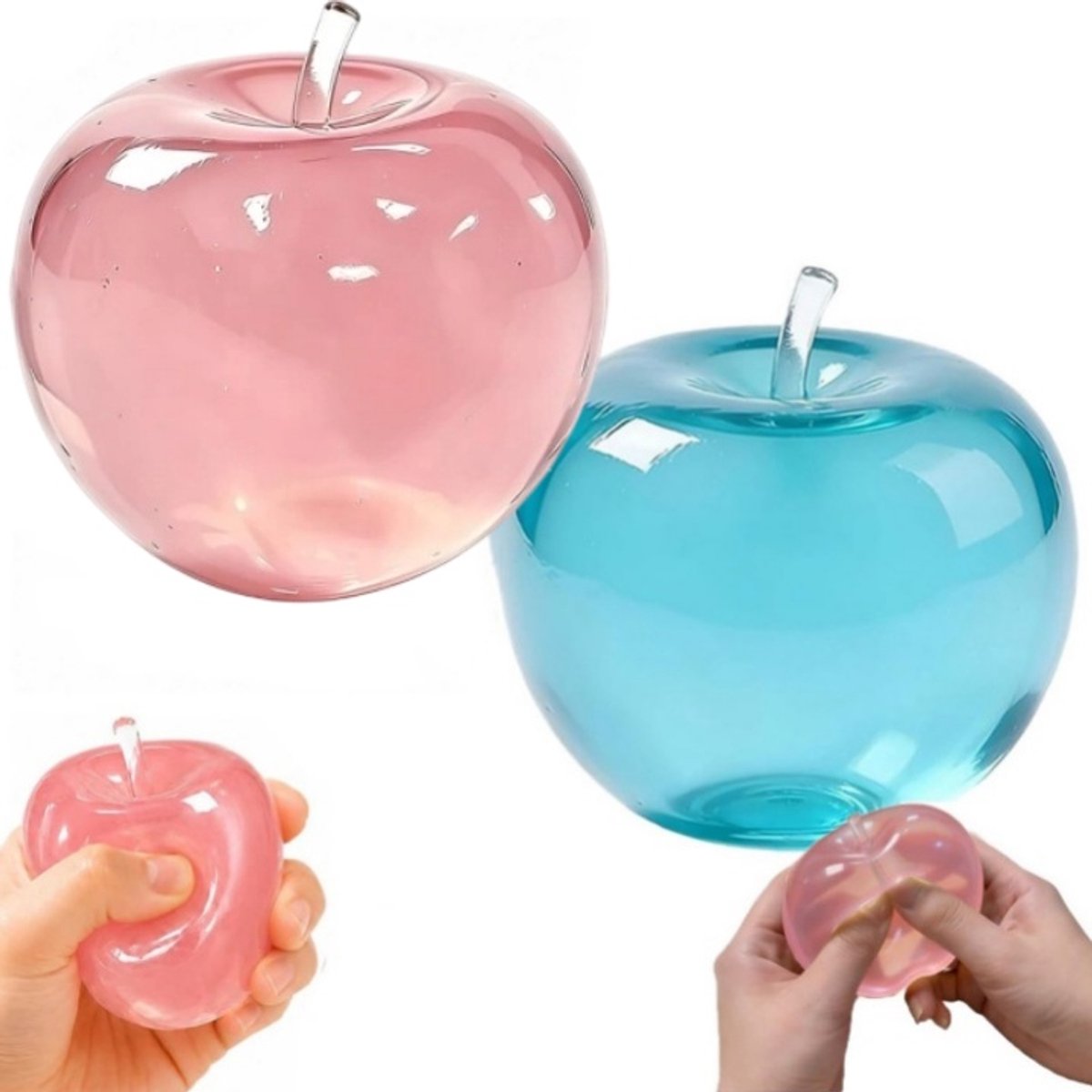 2er Set Apfel Stressball – Langsam Rückfederndes Squishy Spielzeug – Weiches Anti-Stress-Spielzeug für Kinder und Erwachsene – Rosa & Blau