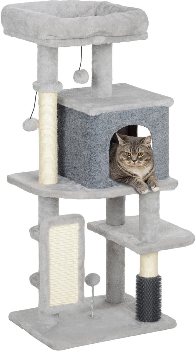 PawHut krabpaal voor katten, gemaakt van spaanplaat - 44x34x104cm - Lichtgrijs