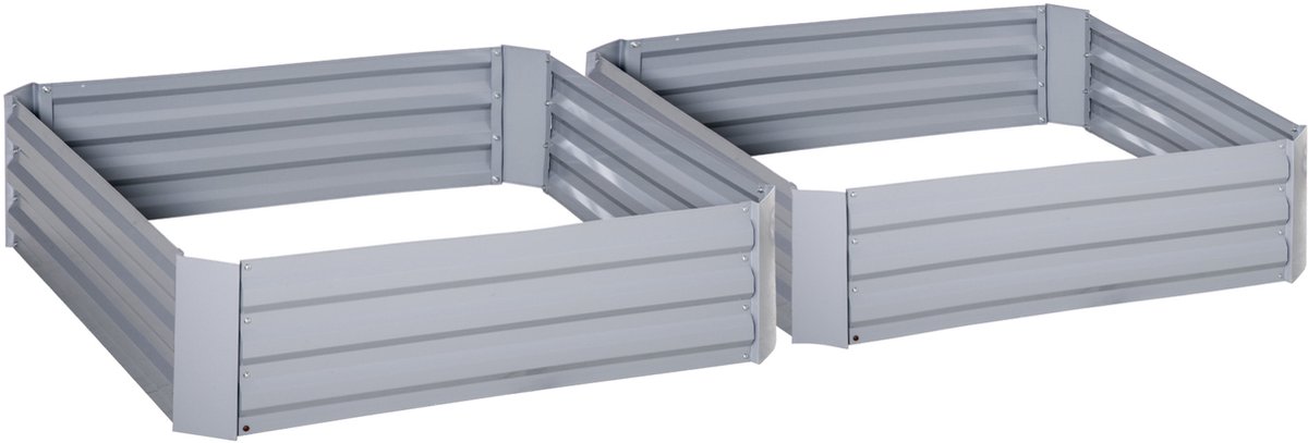 Set van 2 Vierkante Moestuin Potten - 100 x 100 x 30 cm - grijs golfstaal