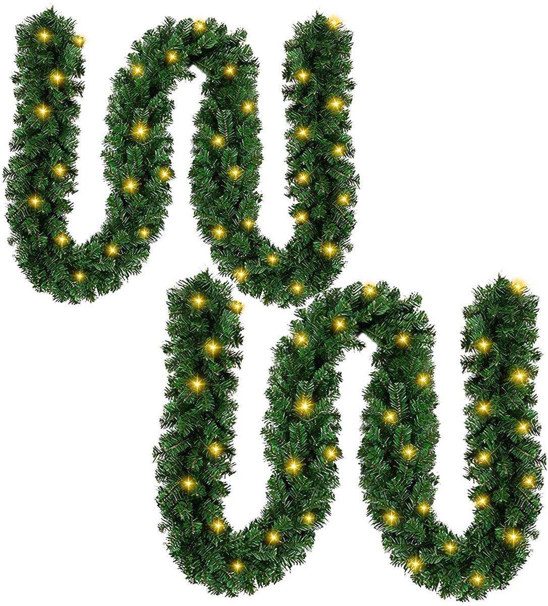 Kerstguirlande met verlichting 5 m - 100 led - groen - warmwit
