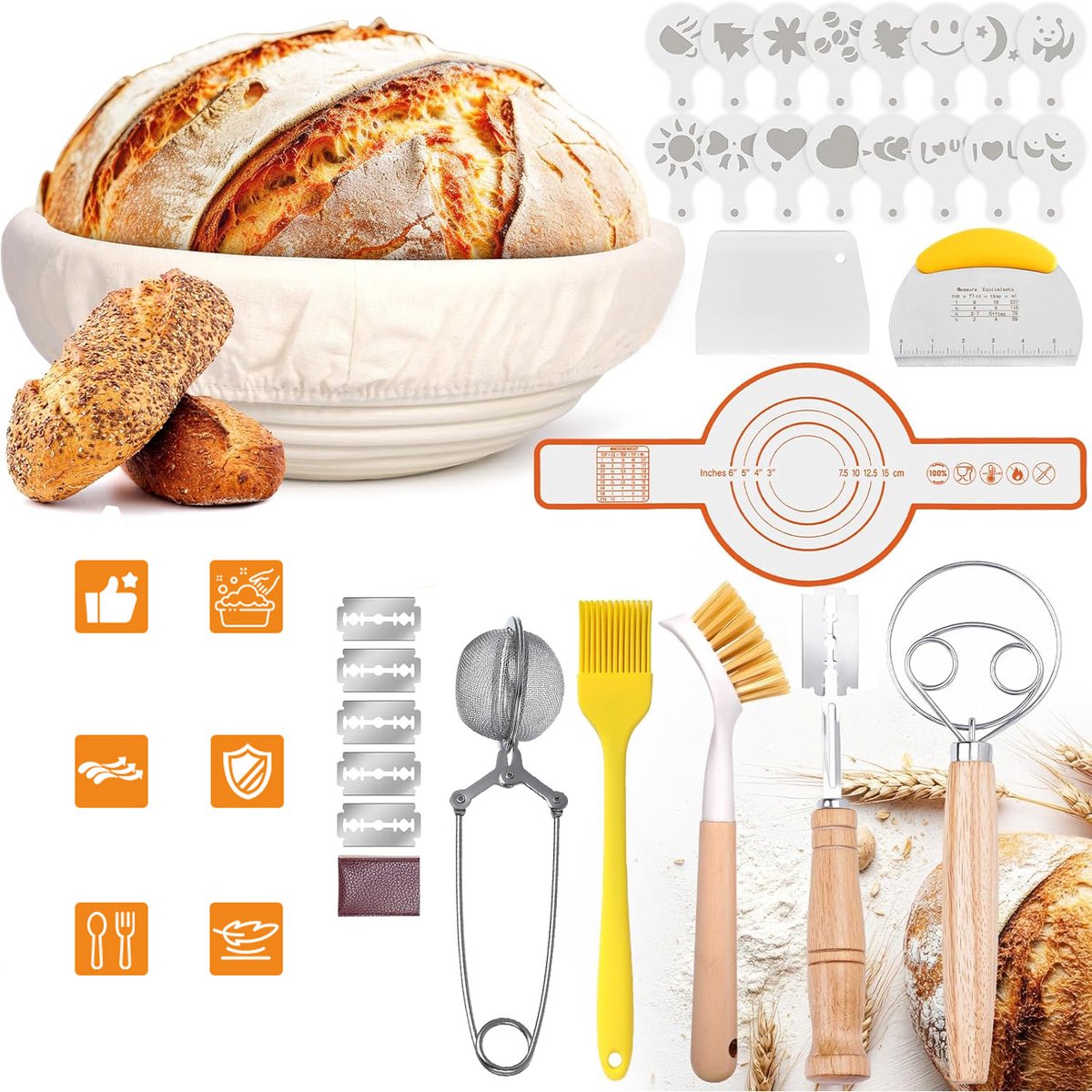 Rijsmand Broodset - Ronde Rijsmand En Complete Set Bakaccessoires - Zuurdesem Starterkit - Banneton Proefmand