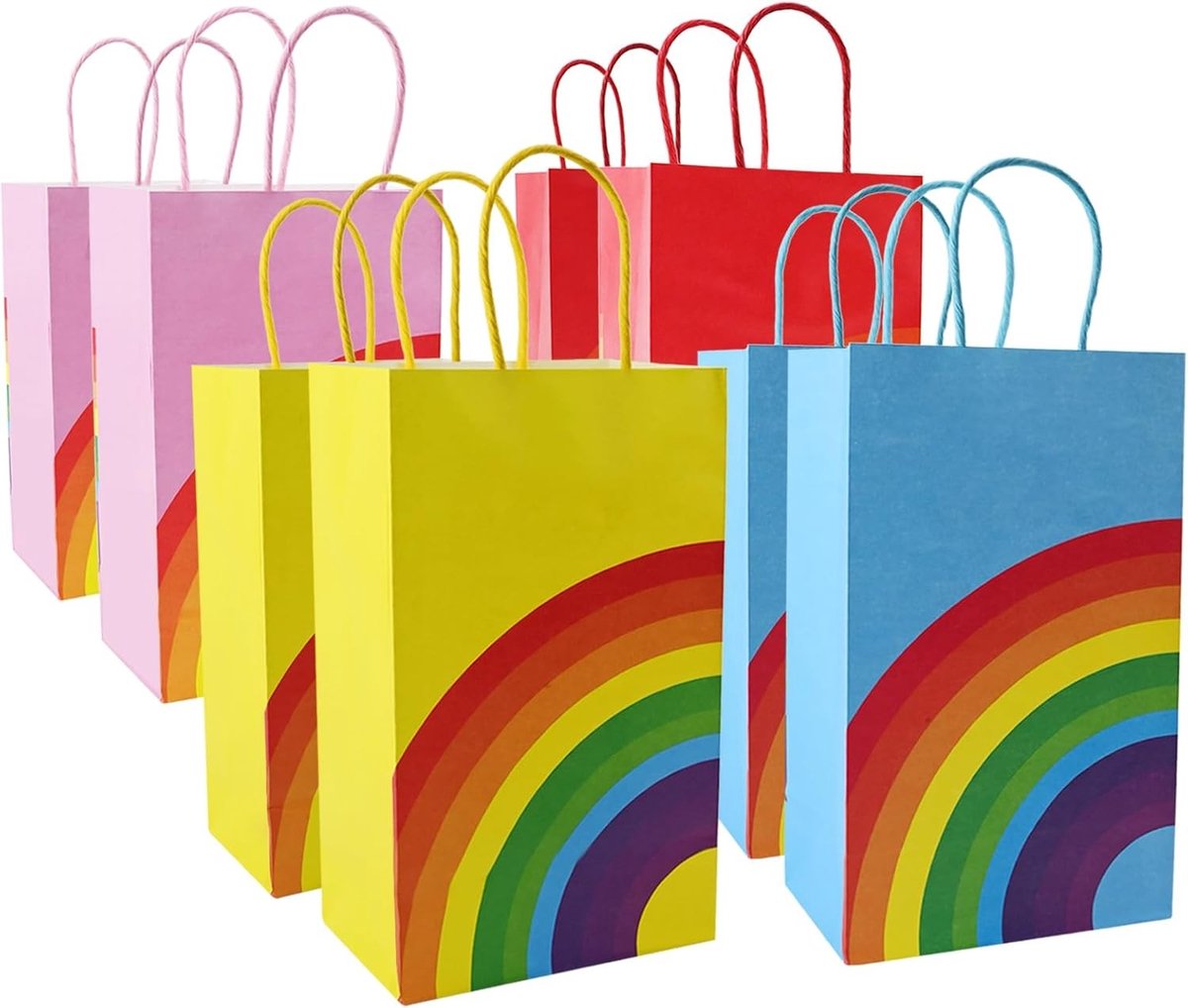 Herbruikbare Kleurige Papieren Cadeautassen - 8 Stuks, Handige Regenboog Tassen voor Verjaardagen, Bruiloften en Feestjes, Ideaal voor Snoep en Cadeaus