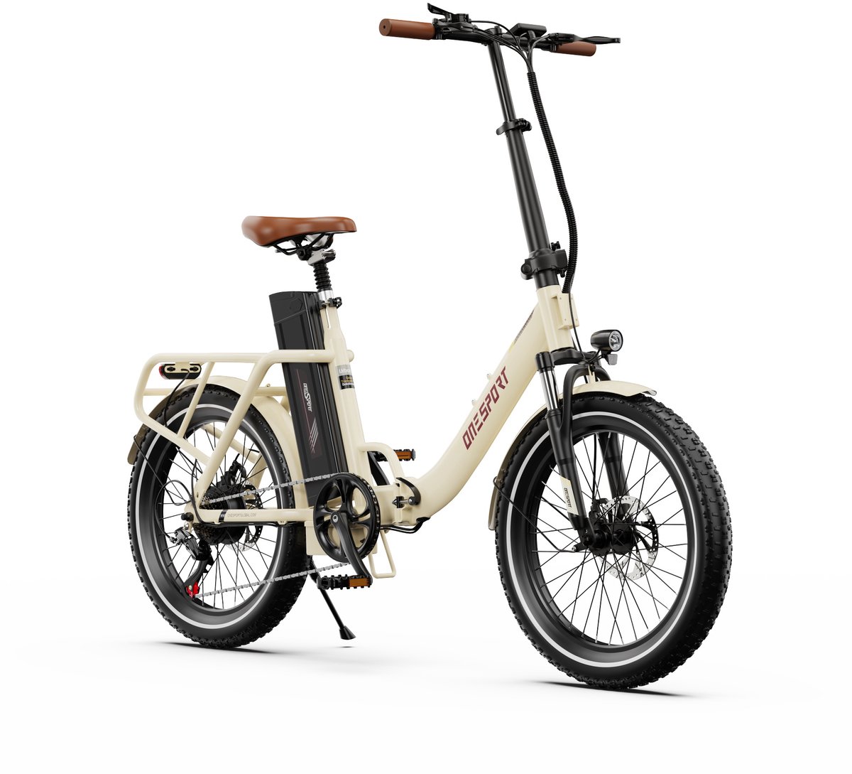 ONESPORT-Opvouwbare elektrische stadsfiets-120 km ondersteuning-816Wh grote accu-20x3.0 inch brede banden-250W stille motor-40Nm koppel-48V17Ah-voor-achter schijfrem-vering-bluetooth-weiß