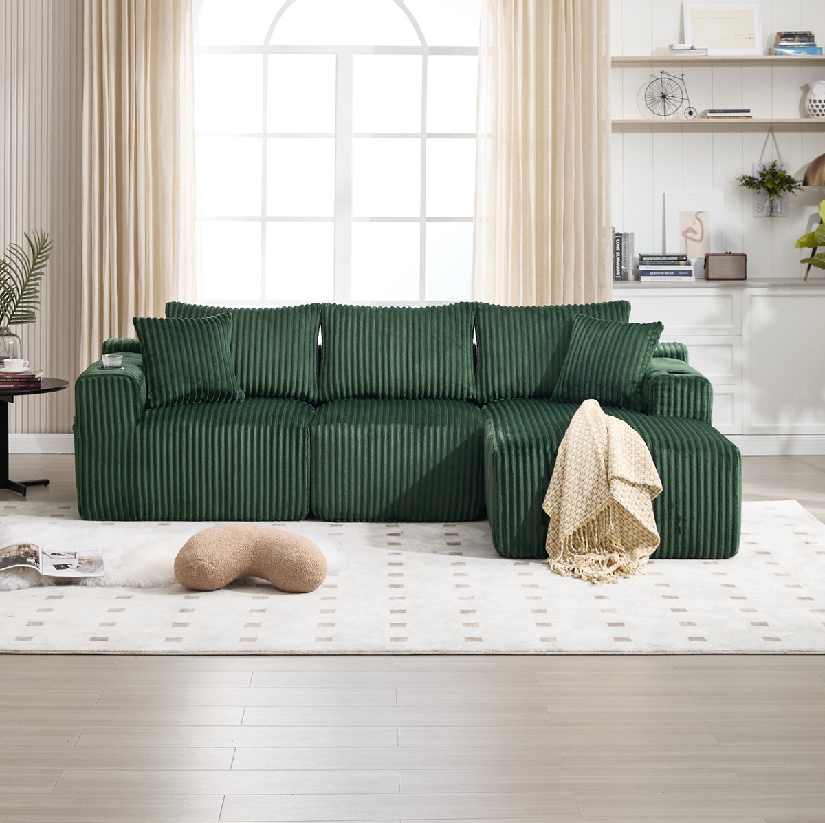 DESMIU Hoekbank 257 Cm - Modulaire Bank Met Chaiselongue En 2-Zits, 5 Kussens, Zijvakken E