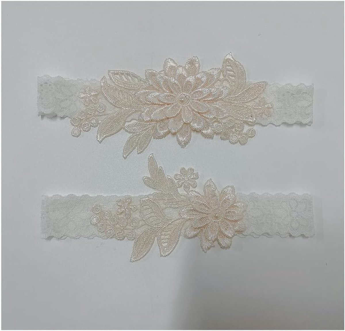 Lace Garter Set voor Bruidsaccessoires - Sexy Bloem Motief, Rekbare Kousenbanden voor Bruiloft en Cosplay in Beige