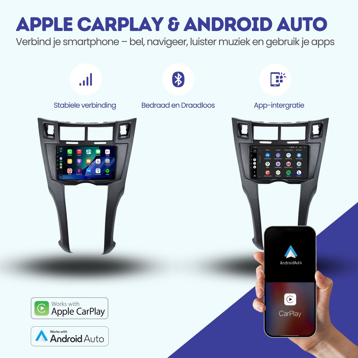 CarPlay autoradio geschikt voor Toyota Yaris | 2005 t/m 2012 | Android 13 | Draadloos Apple CarPlay & Android Auto | 2GB + 32GB | QuadCore processor | Denago DNG-A406 | 2025 model | 2005 2006 2007 2008 2009 2010 2011 2012 | Bluetooth & Wifi