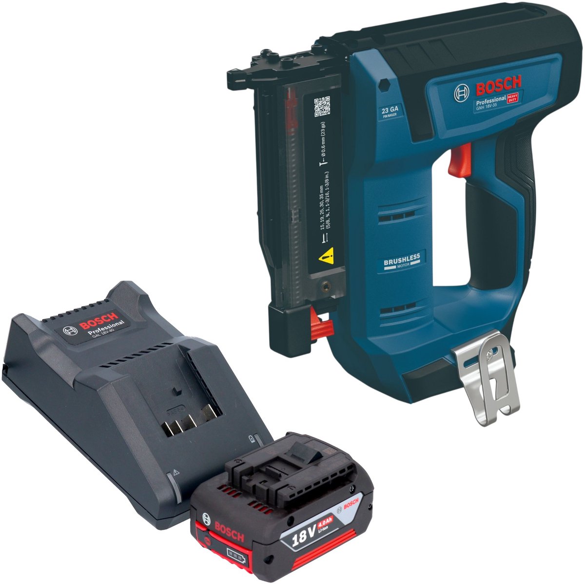 Bosch GNH 18V-35 accu-houtspijkermachine 18 V 0,6 x 15 - 35 mm borstelloos + 1x accu 4,0 Ah + oplader