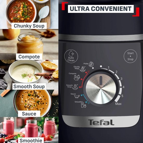 TEFAL Blendforce Cook 1.5L - Kookfunctie - Auto-reinigingsprogramma Blender Zwart - Soepmaker & Smoothie Blender - Ice Crush Functie - 8 Automatische Programma’s - Verwarmende Multifunctionele Keukenblender van Tefal — afbeelding 3