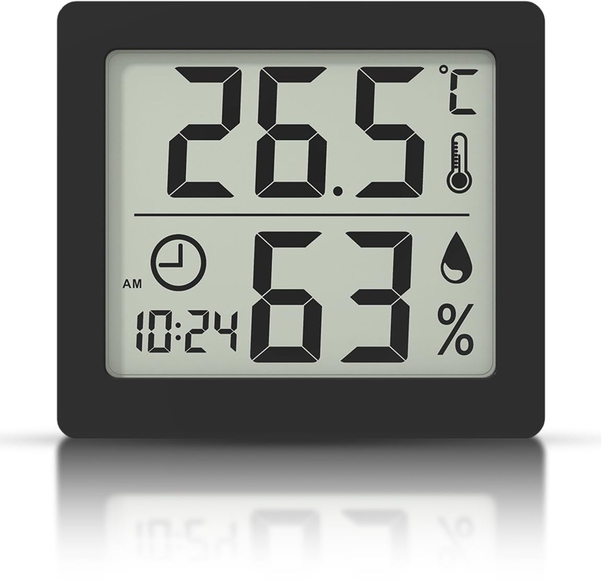 Hygrometer - Zwart - Groot LCD-scherm - Temperatuur- en luchtvochtigheidsmonitor - Voor Binnengebruik