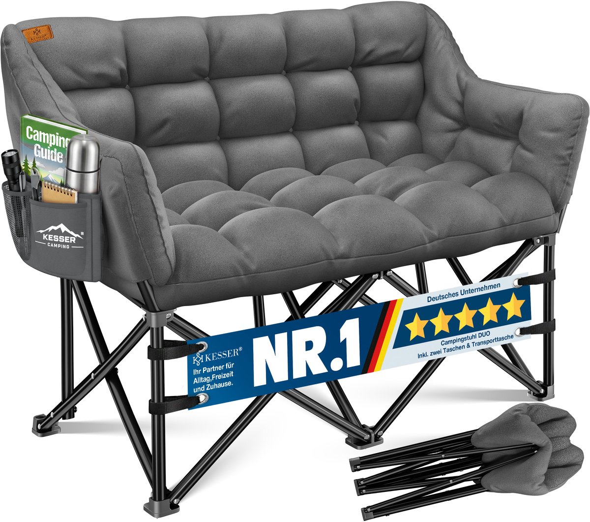 KESSER® Campingstoel Opvouwbaar geschikt voor 2 Personen Vouwstoel - Visstoel 300 kg Draagvermogen