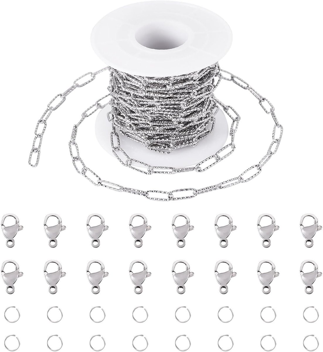 5M Rechthoekige Roestvrij Staal Link Kettingen voor DIY Armbanden en Kettingen, Paperclip Verbonden Kettingen voor Sieraden Ambachten, Duurzaam en Sterk Materiaal
