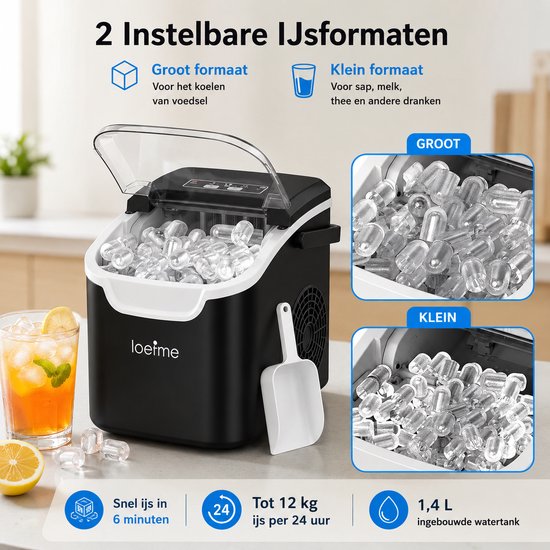 HomeGoodies - Ijsblokjesmachine - Ijsmachine - Ijsblokjesmaker - Ijsschep - 800 ml - Draagbaar - Zelfreinigingsfunctie - Zwart van homegoodies — afbeelding 2