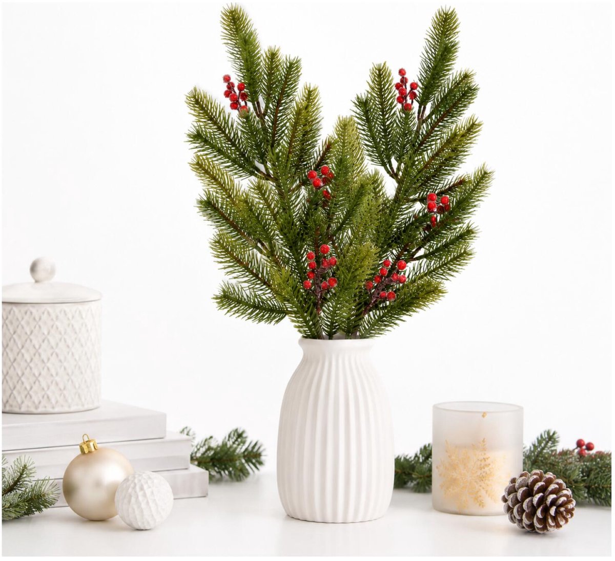 Feeric lights & Christmas Dennentak - 2x - groot - groen met bessen - 77 cm - kunststof - decoratief