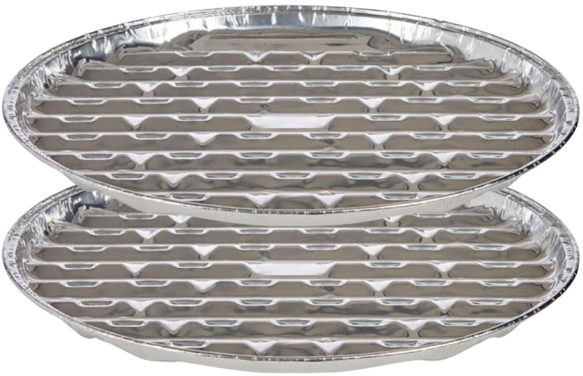 Kinvara BBQ/barbecue rooster grill - aluminium trays - 8x - open structuur - D32 cm - wegwerp - zilver