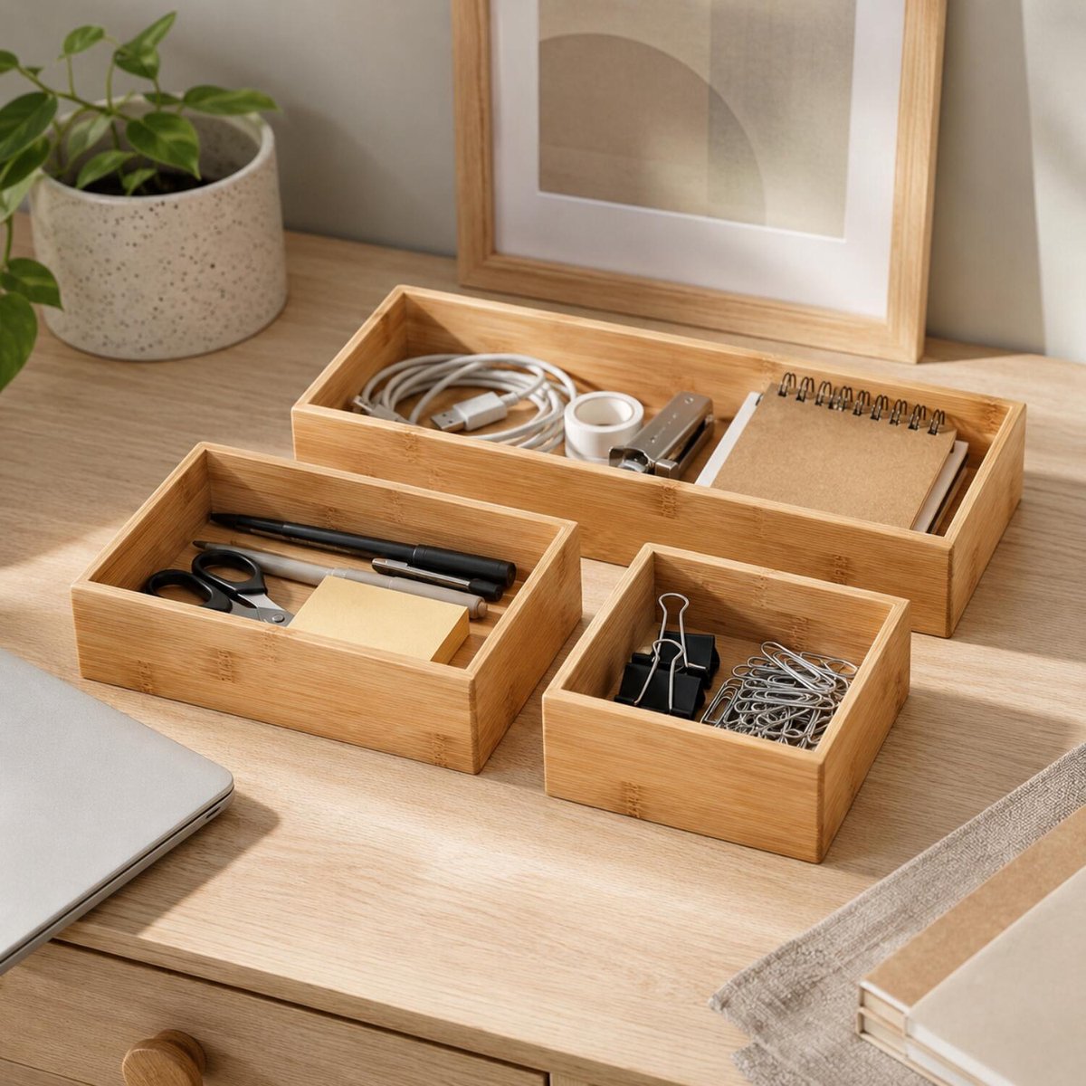 Kinvara Bestekbak/keuken organizer - 1-vaks - Tidy Smart - bamboe hout - 15.5 x 15 x 7 cm