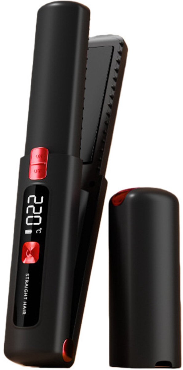 2-in-1 Krultang en Stijltang Draadloos - Oplaadbare Haarstyler met Keramische Coating - Portable Stijltang voor Thuis en Onderweg - Compacte Haarverzorging voor Elk Haartype-Zwart