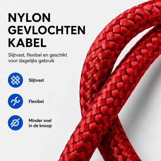 Câble rouge tressé. "CÂBLE TRESSÉ EN NYLON". Résistant à l'usure, flexible, moins d'emmêlement.