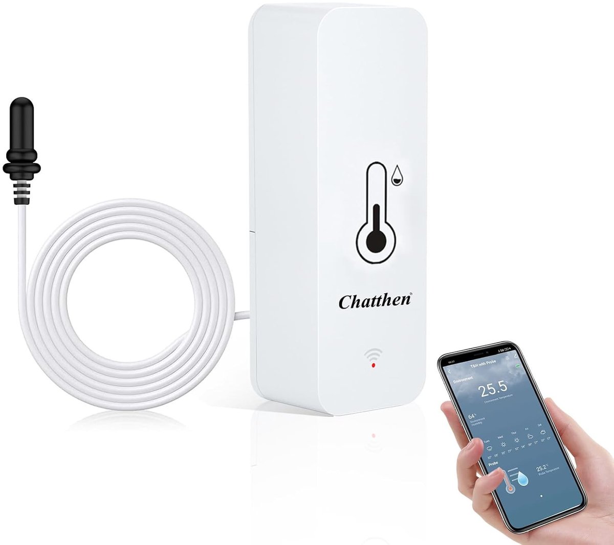 Wifi-thermometer - Kunststof - Slimme app-monitor - Gegevensexport Fahrenheit/Celsius - Voor Binnen en Buiten
