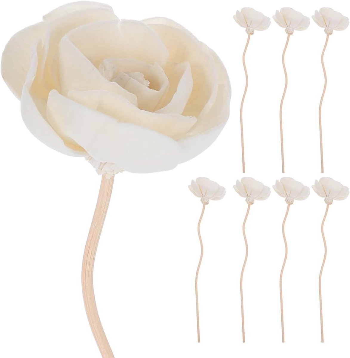 Set van 8 Rietdiffusers met Handgemaakte Bloemen - Natuurlijke Luchtverfrisser voor Snel Droogende en Absorberende Binnenhuisdecoratie