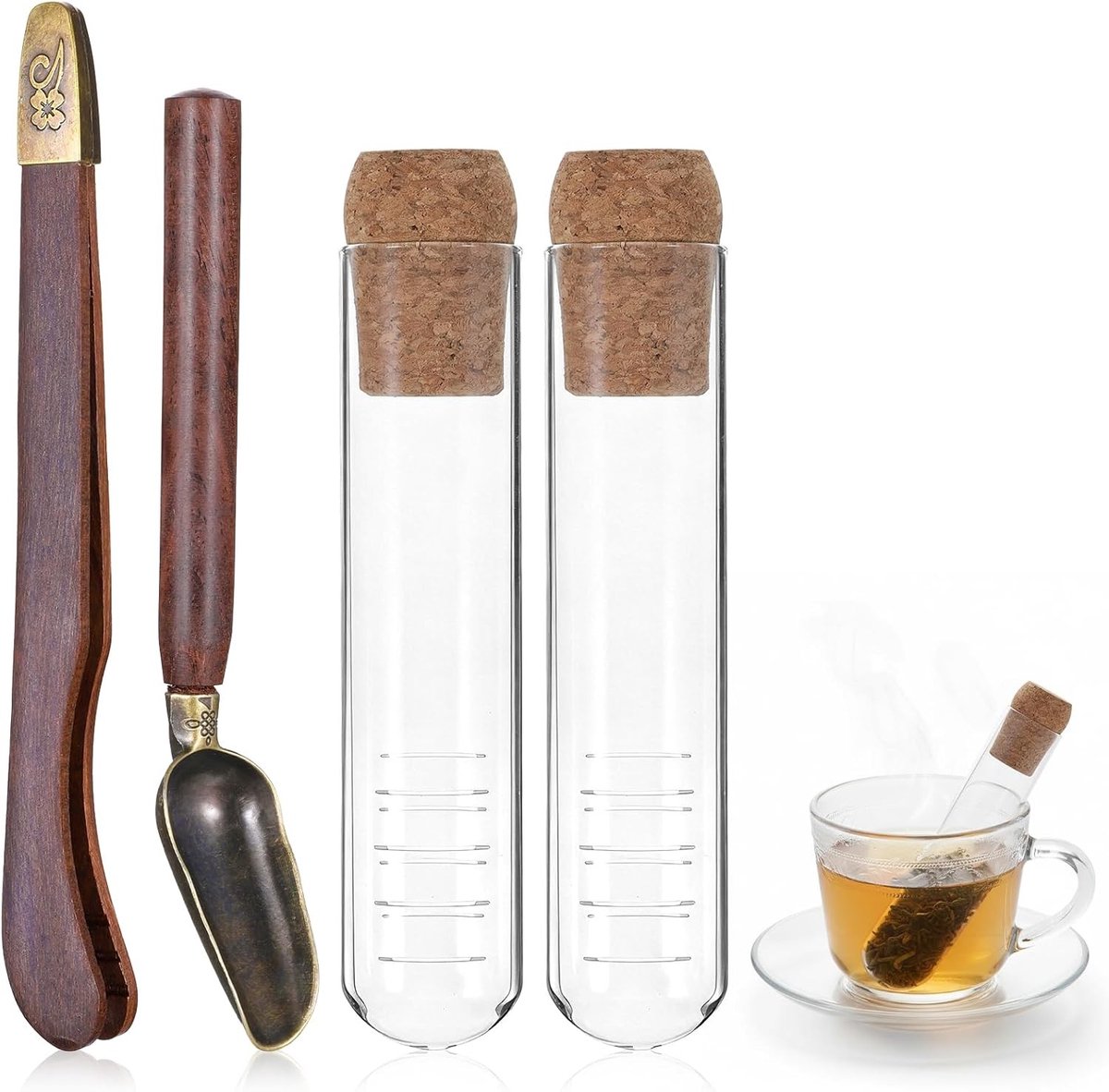 Set van 2 Glazen Thee-Infusers - Transparant Glas - Met Kurken Deksel - Voor Losse Thee - Theeliefhebbers