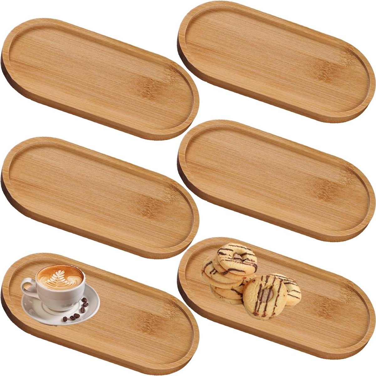 Set van 6 Ovale Bamboe Schalen 16,8 x 8 cm voor Coasters, Thee, Koffie en Taart