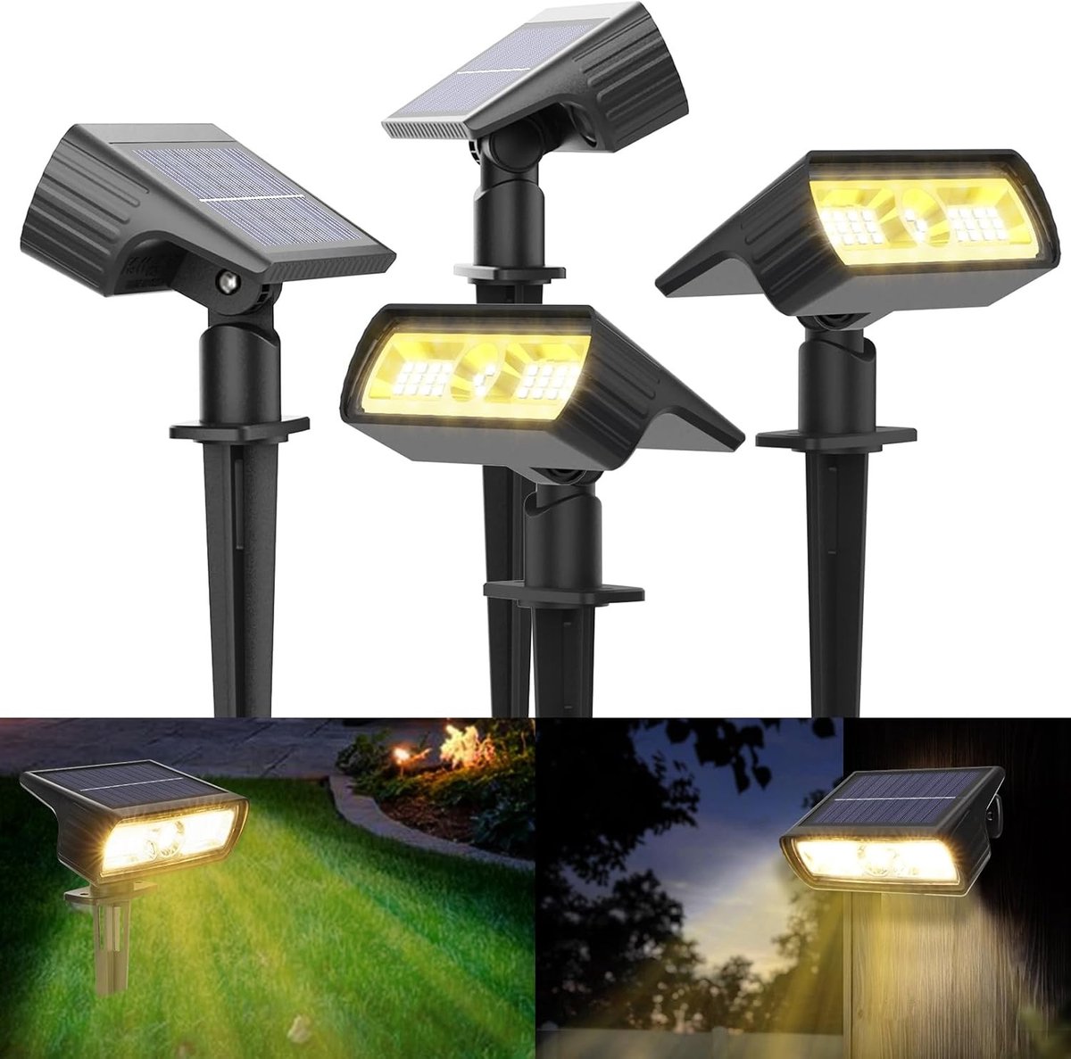 Set van 4 Zonnelampen voor de Tuin - Warmwit - IP65 Waterdicht - 2 Helderheidsmodi - Voor Buiten en Binnenplaats