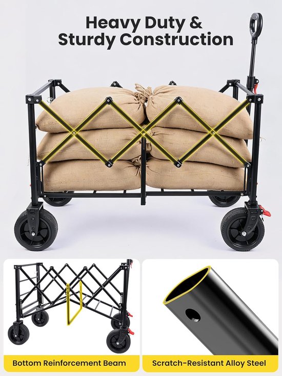 Opvouwbare Bolderkar - 200 kg Draagvermogen - 160-240L - All-Terrain Wielen - Met Rem en Laadnet van Opvouwbare Bolderkar — afbeelding 4