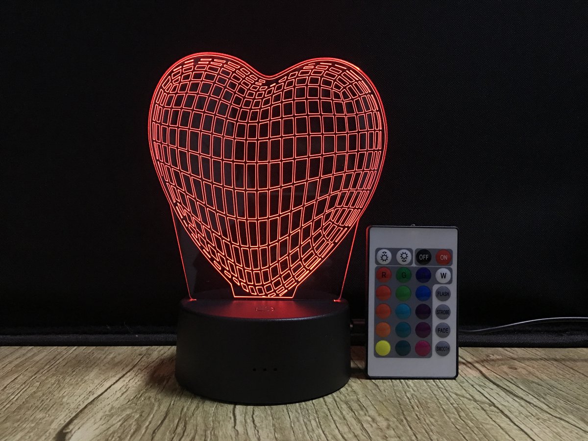 3D Hart Lamp – Hartje Nachtlampje – 16 Kleuren – Met Afstandsbediening – LED Sfeerlamp – Romantische Verlichting – Cadeau voor Haar