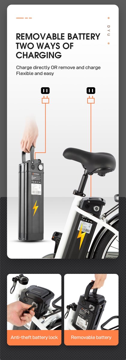 DYU C6 E-Bike - 26 inch - 43km actieradius - zwart thumbnail 2