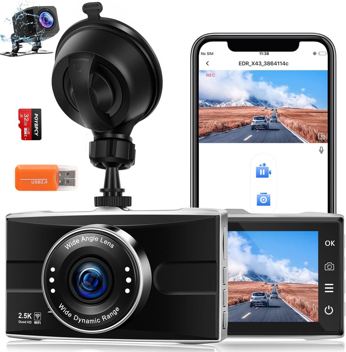 Dashcam - Metalen Behuizing - 2.5K Quad HD Resolutie - WiFi Verbinding - Voor Auto's