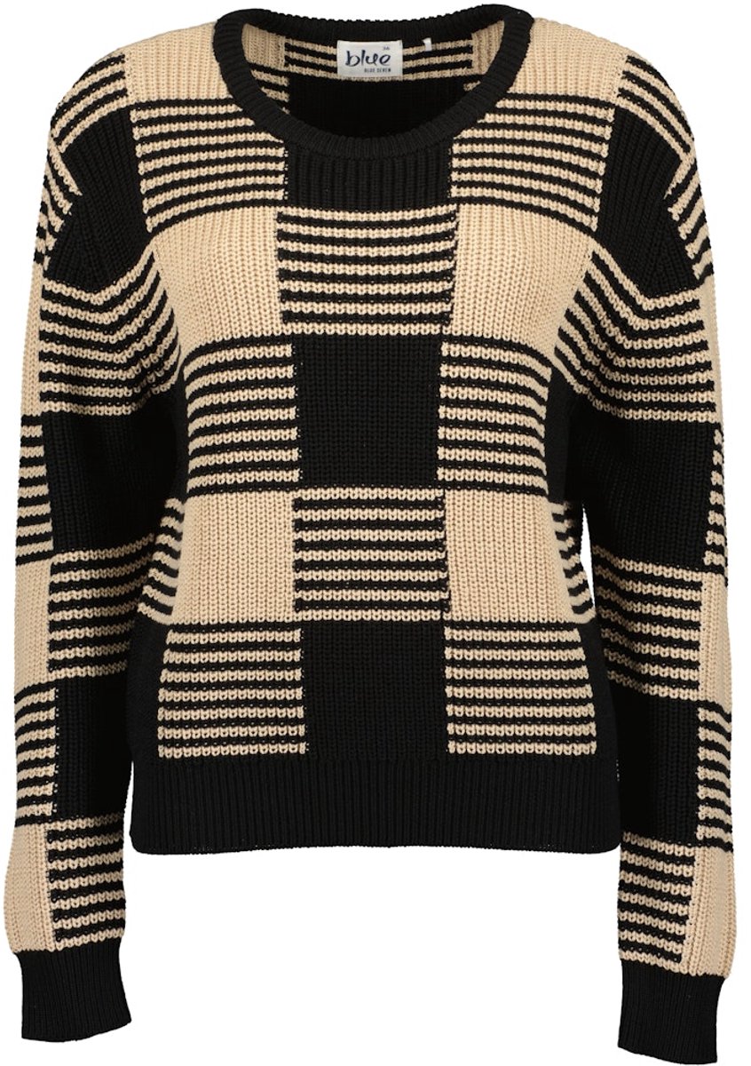 Blue Seven - dames trui - 248196 - zwart/camel geruit - ronde hals - maat 36