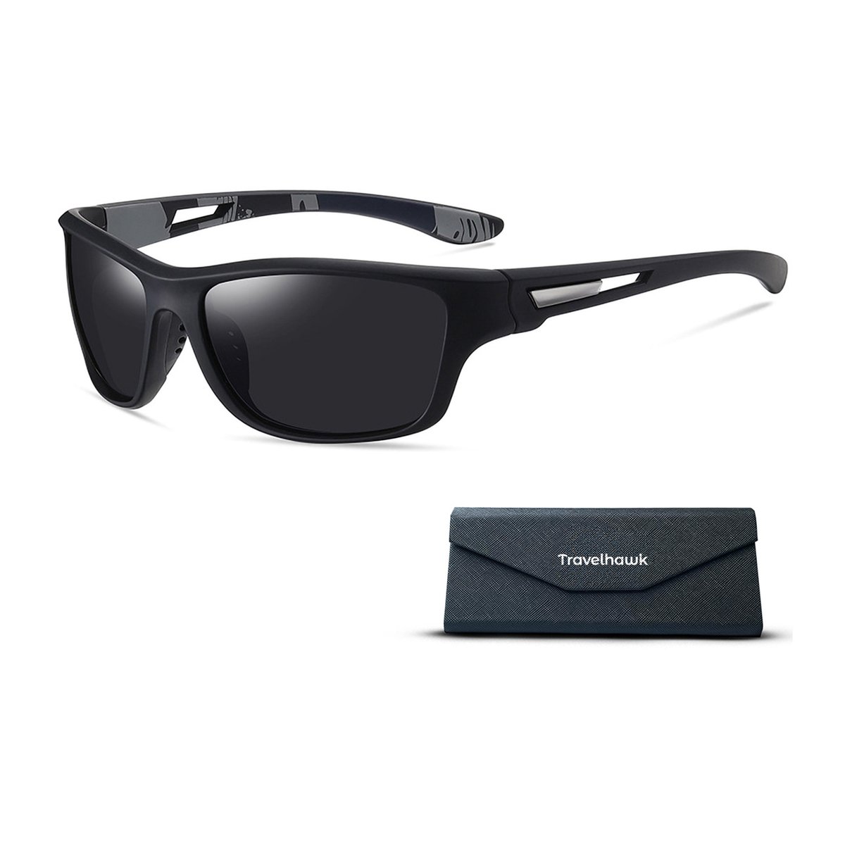 Travelhawk Zonnebril - Gepolariseerde Sportbril met UV400 Bescherming – Heren & Dames – Fietsen, Wandelen, Werk, Zwemmen & Wintersport – Fietsbril, Wielrennen & Sport – Zwart
