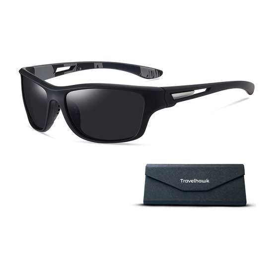 Travelhawk Zonnebril - Gepolariseerde Sportbril met UV400 Bescherming – Heren & Dames – Fietsen, Wandelen, Werk, Zwemmen & Wintersport – Fietsbril, Wielrennen & Sport – Zwart