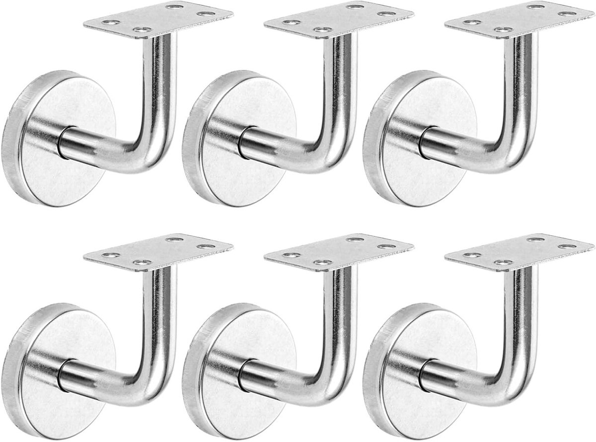 Stalen Handrail Beugels voor Trapleuningen - 6 Stuks, Wandbeugels met Schroeven en Pluggen voor Houten en Metalen Trapleuningen, 60 x 60 mm
