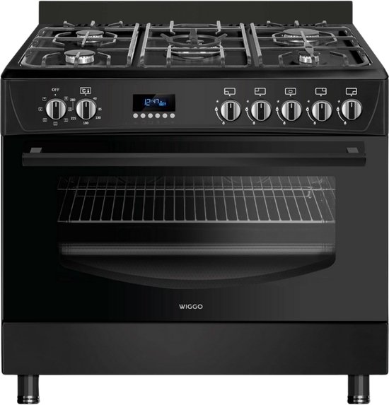 Wiggo WO-E909R(BB) – gasfornuis – 90 cm – zwart
