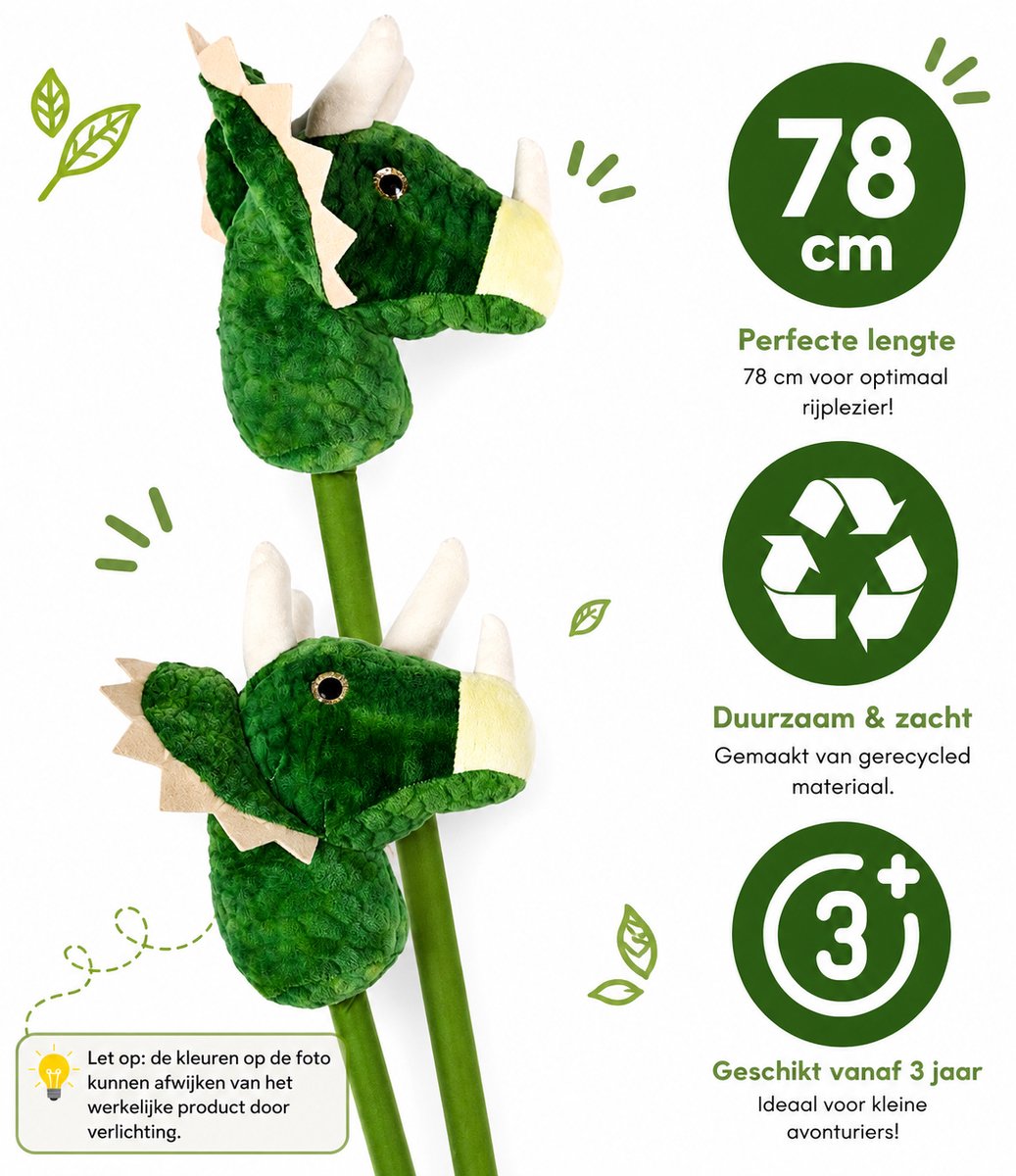 WAVE - Stokpaard dino - 78 cm - Stokpaardje - Dinosaurus - Stokpaarden - Hobby horse - Groen - Gerecycled polyester - vanaf 3 jaar