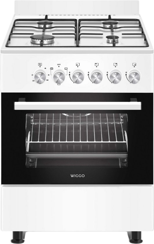 Wiggo - WO-E603A(WW) - Vrijstaand - Gasfornuis - Serie 3 - 60 cm - 66 Liter - 4 pitten - Energieklasse A - 5 jaar garantie - Wit