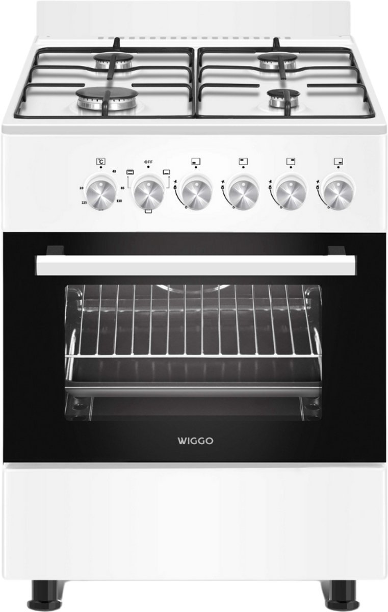Bol.com Wiggo - WO-E603A(WW) - Vrijstaand - Gasfornuis - Serie 3 - 60 cm - 66 Liter - 4 pitten - Energieklasse A - 5 jaar garant... aanbieding